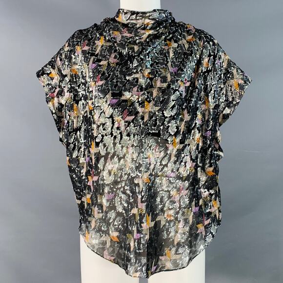ISABEL MARANT Size M Black Metallic Silk Blend Geometric Cowl Neck Dress Top - Picture 1 of 7